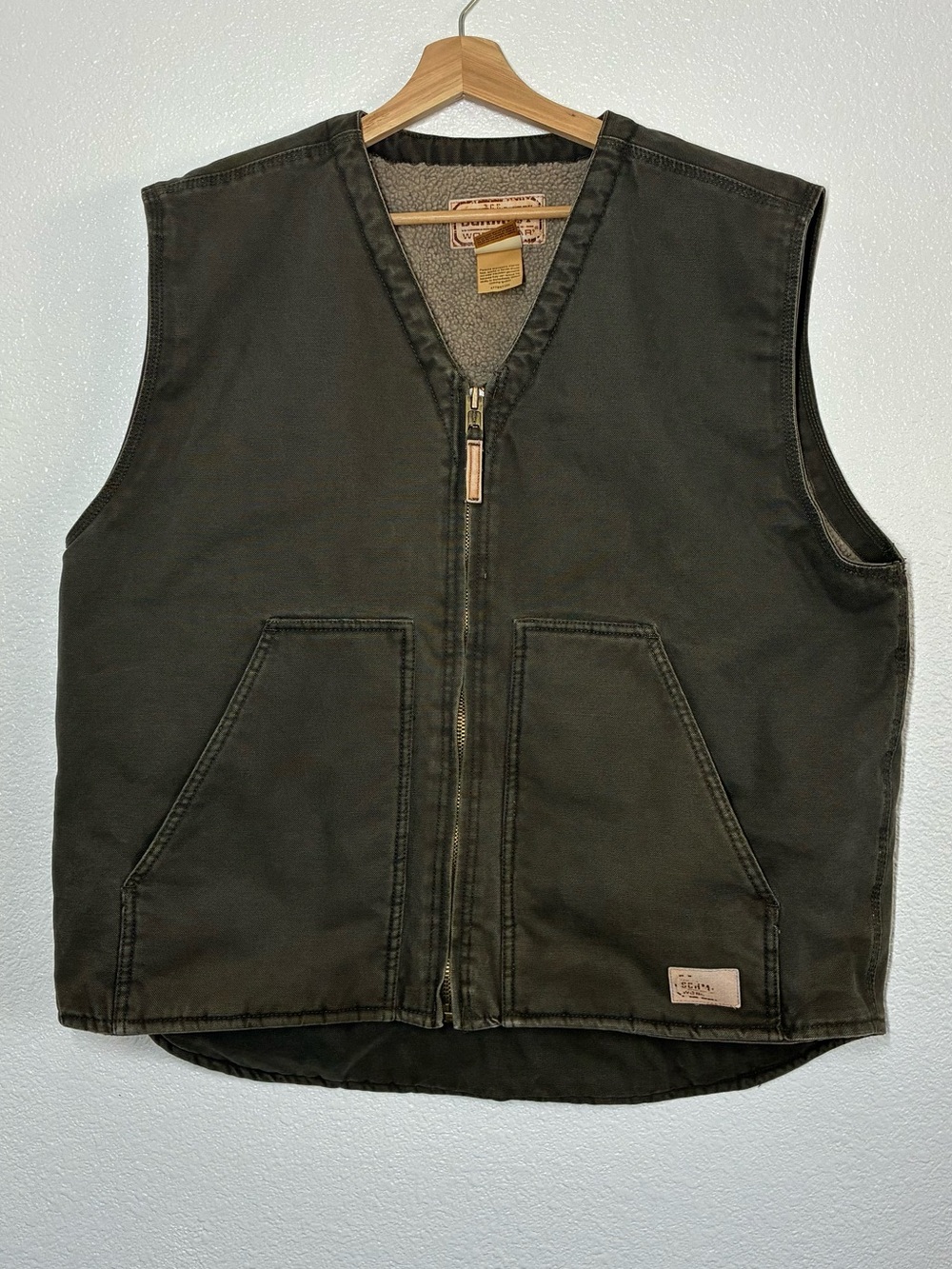C.E. Schmidt Workwear Vest Mens XL Green Canvas Sherpa Lined Zip Pockets TV540D